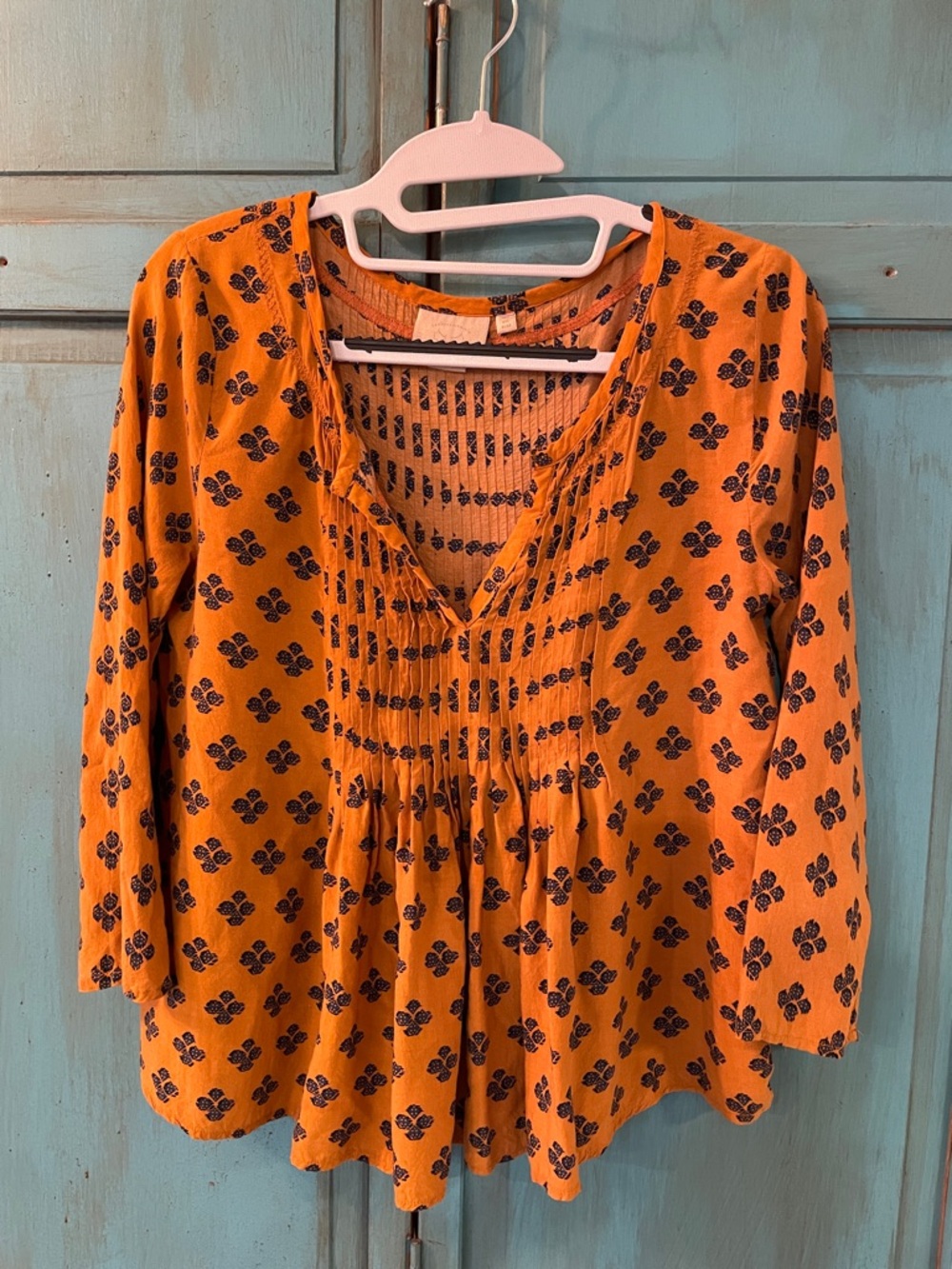 Anthropology Women's Pintuck Peasant Blouse in Burnt Orange